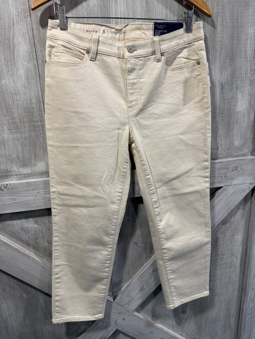 Talbots women’s 8 Cream Straight Crop Mid Rise Jeans F1